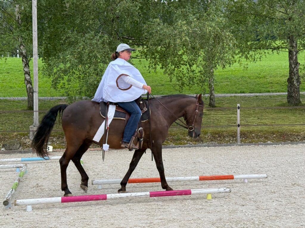 Zwischen den Stangen laufen.